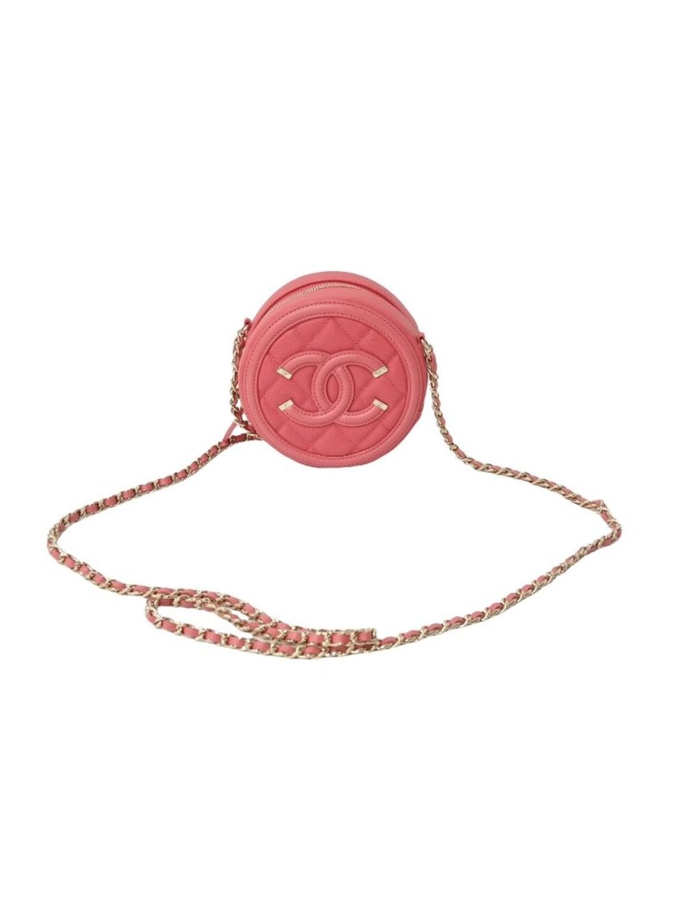 Chanel CC Filigree Chain Shoulder Bag Caviar Leather CC Logo Gold Pink